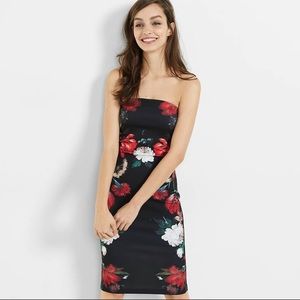 Express black floral strapless dress